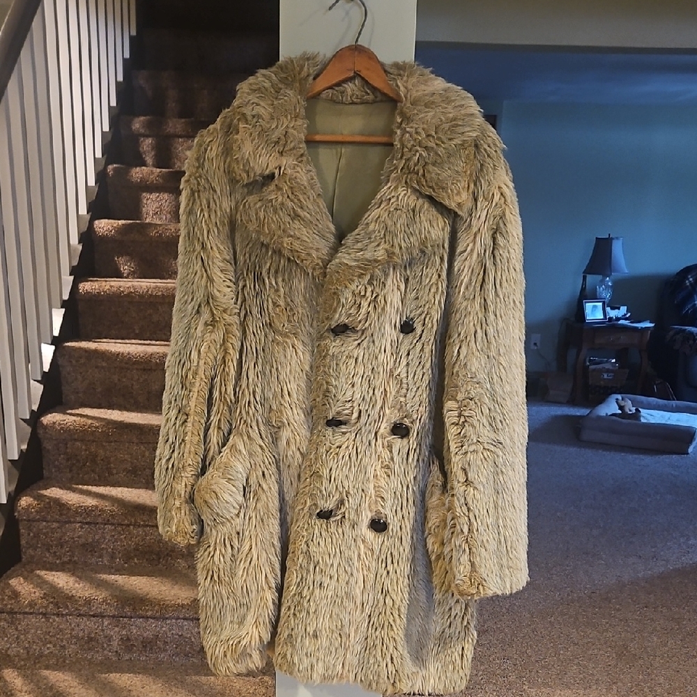 Men's Faux Fur Military Coat - Tan